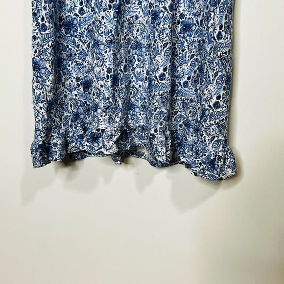 Duffield Lane Blue White Floral Dress Ruffle Hem - Picture 3 of 11